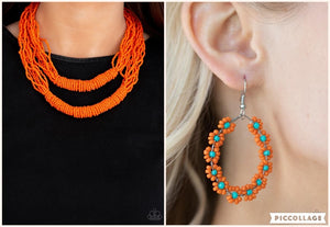 Rainforest Flower Orange Necklace Set